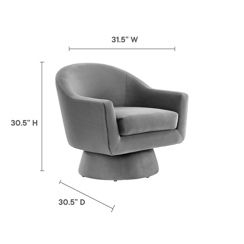 Performance Velvet Fabric and Wood Swivel Chair
