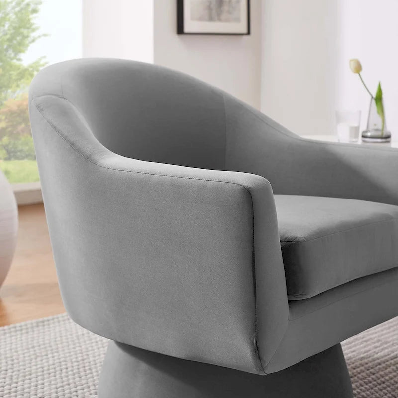 Performance Velvet Fabric and Wood Swivel Chair