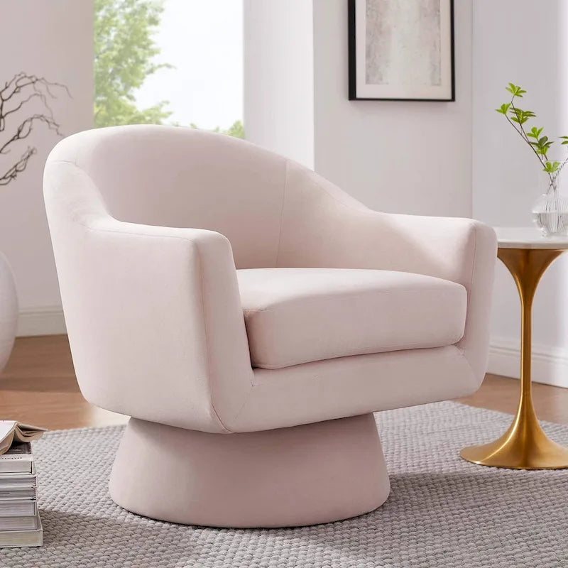 Performance Velvet Fabric and Wood Swivel Chair