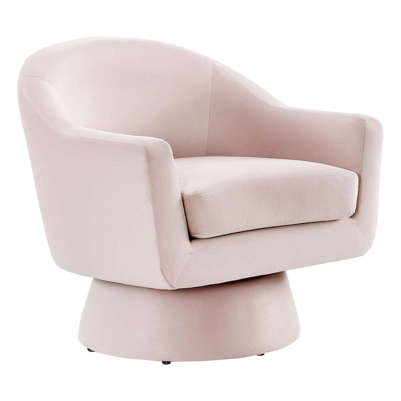 Performance Velvet Fabric and Wood Swivel Chair