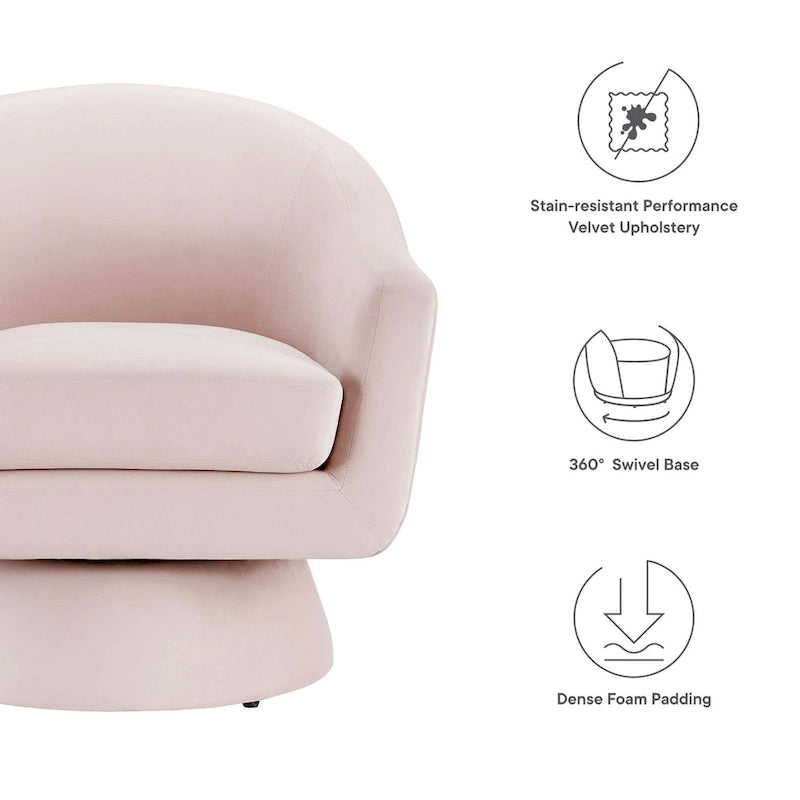 Performance Velvet Fabric and Wood Swivel Chair