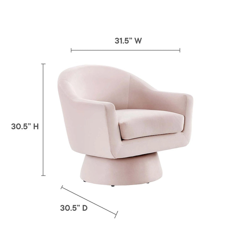 Performance Velvet Fabric and Wood Swivel Chair
