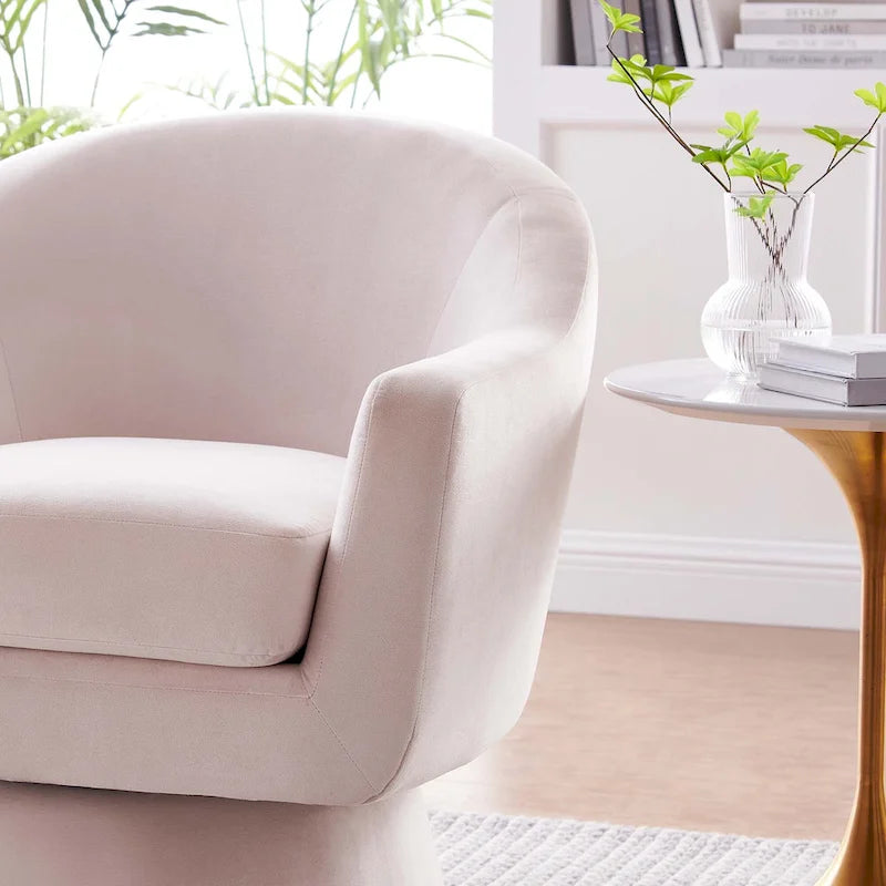 Performance Velvet Fabric and Wood Swivel Chair