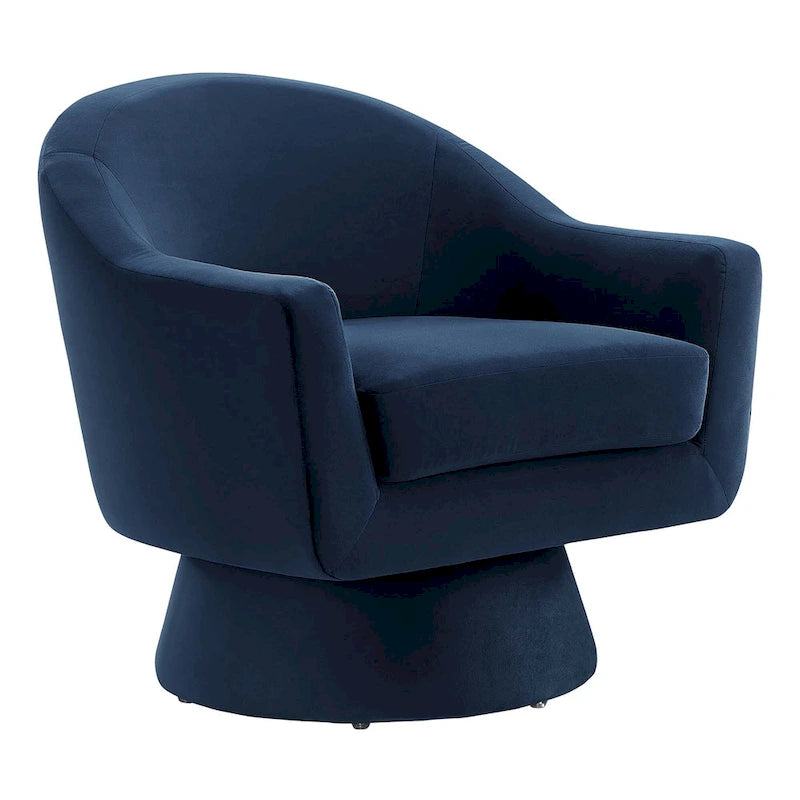 Performance Velvet Fabric and Wood Swivel Chair