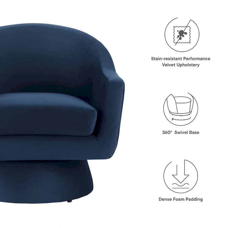 Performance Velvet Fabric and Wood Swivel Chair