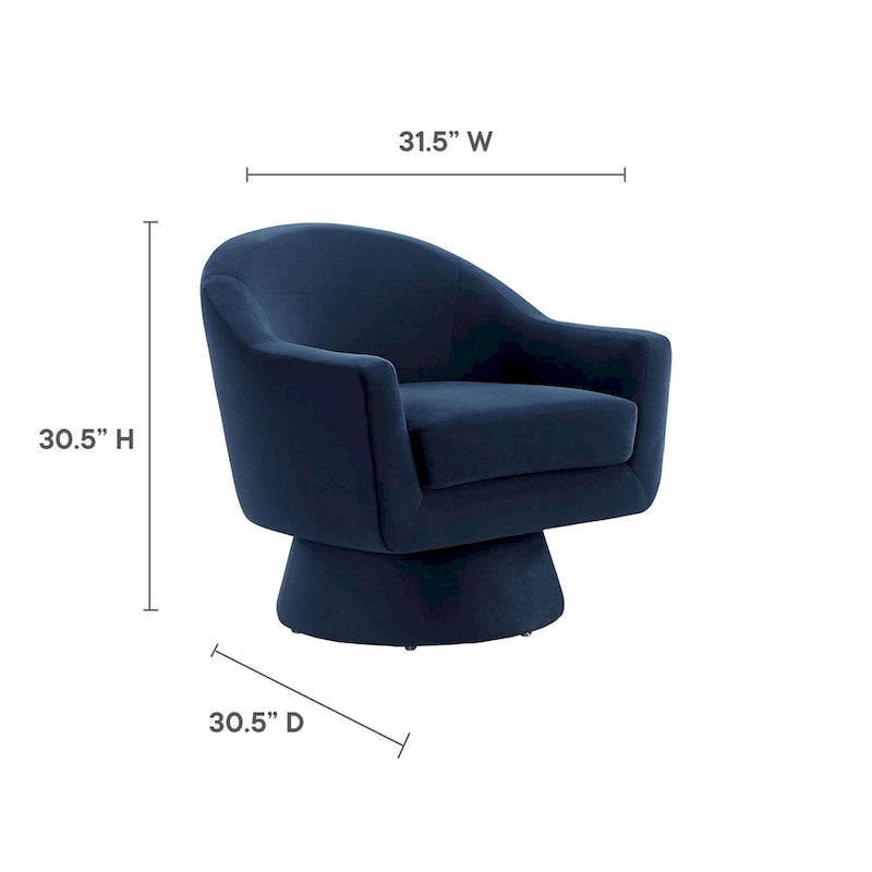 Performance Velvet Fabric and Wood Swivel Chair