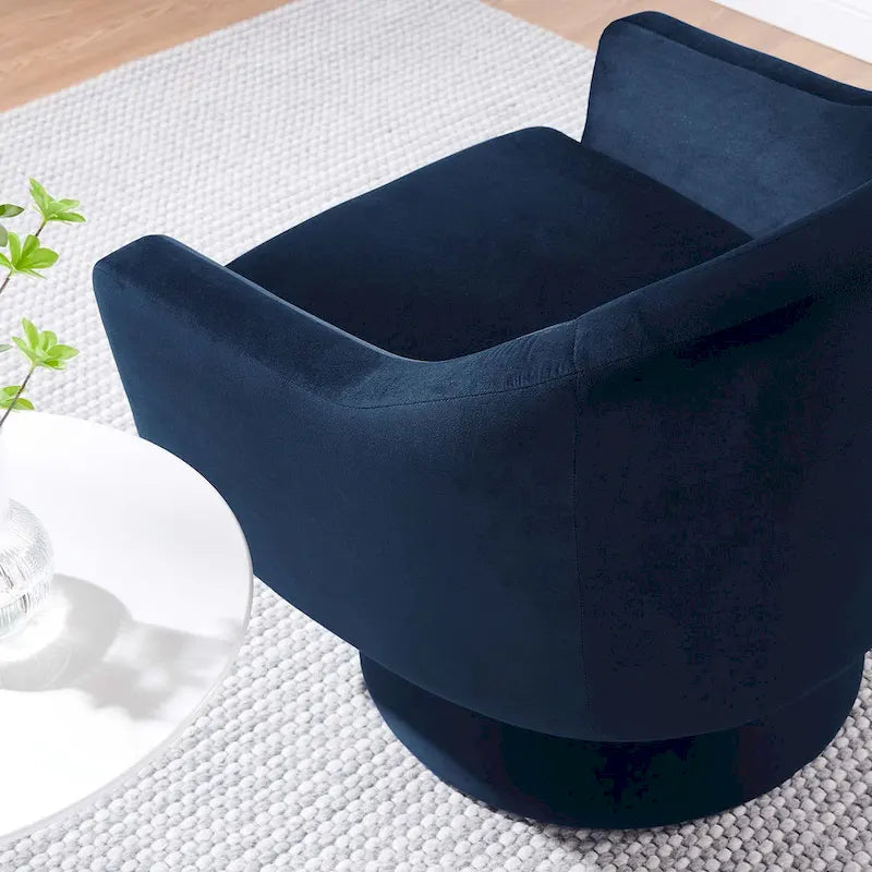 Performance Velvet Fabric and Wood Swivel Chair