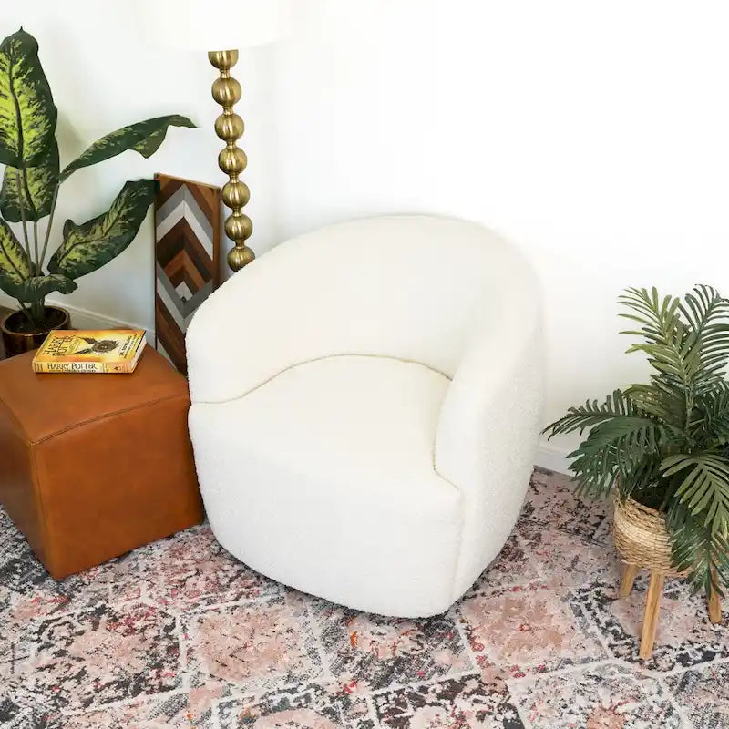 Belinda Mid Century Modern Boucle Fabric Upholstered Swivel Chair