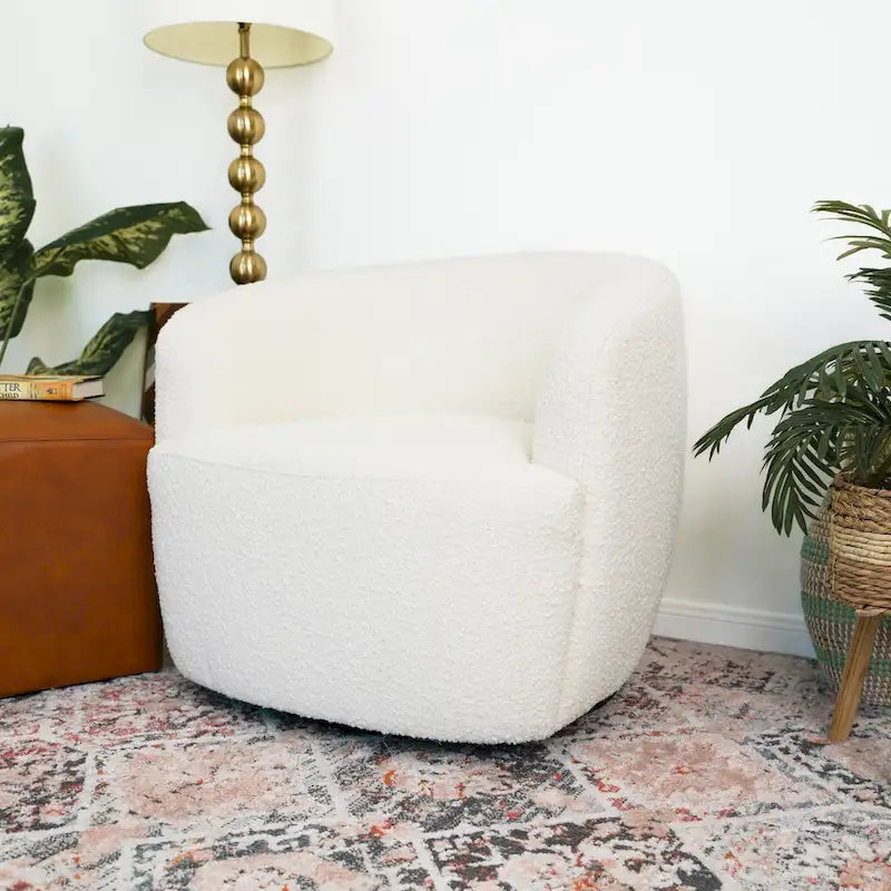 Mid Century Modern Boucle Fabric Upholstered Swivel Chair