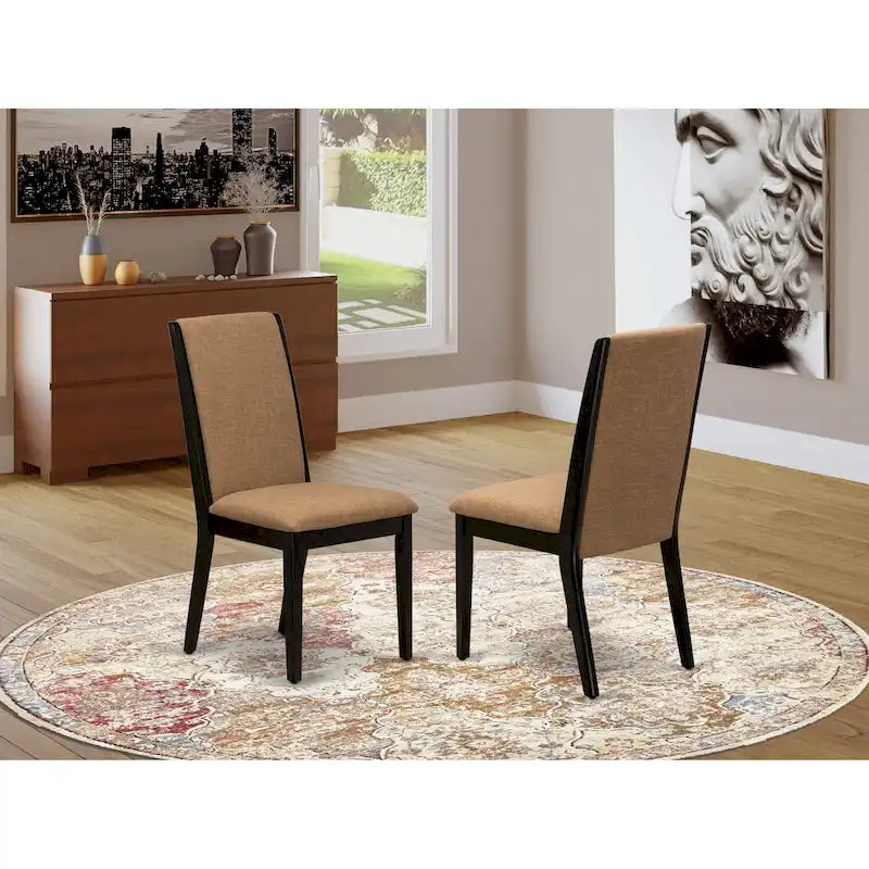 Parson Chairs - Linen Fabric Padded Dining Chairs , Set of 2 , (Finish Options)