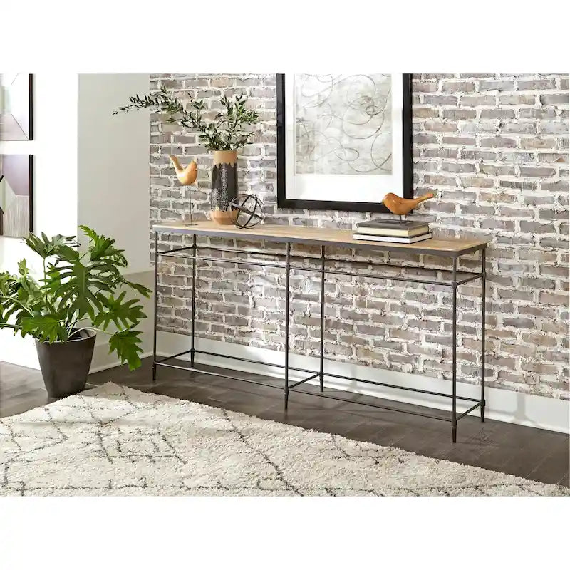 74 Mango Solid Wood and Metal Sofa Console Table - 74 inches long x 14 inches wide x 35.5 inches high