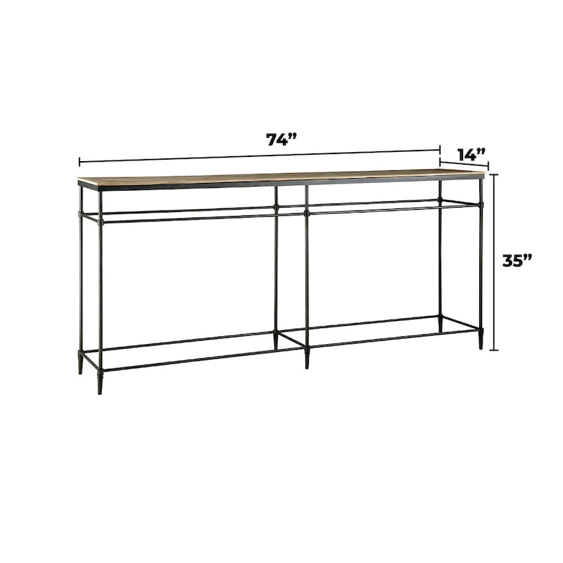 74 Mango Solid Wood and Metal Sofa Console Table - 74 inches long x 14 inches wide x 35.5 inches high