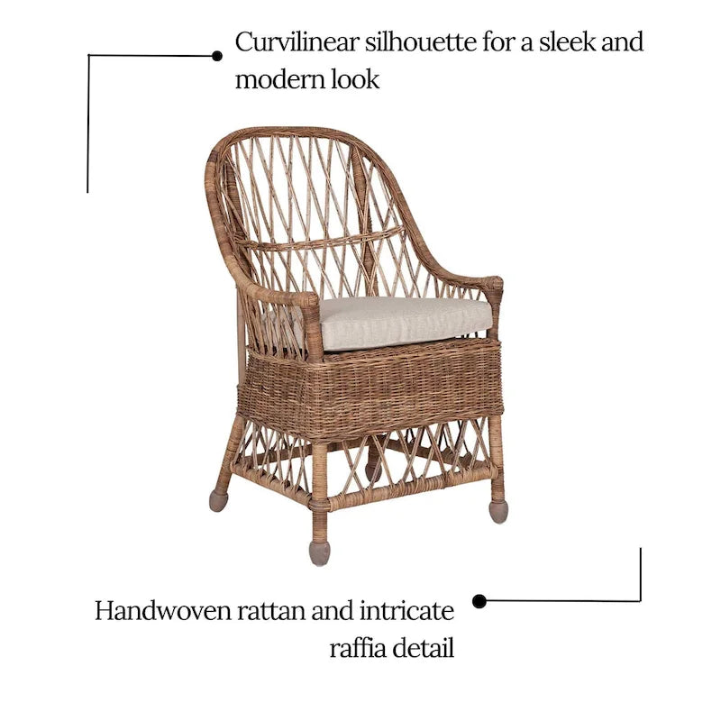 Curvilinear Rattan Cushioned Dining Chair - 22x23x39