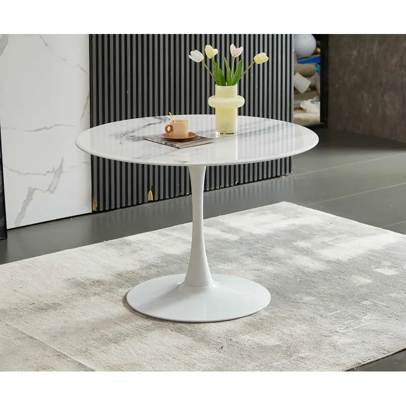 42.1 Tulip Dining Table With Round Marble Pattern Table Top for 4 - 6 People