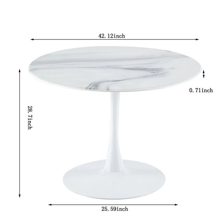 42.1 Tulip Dining Table With Round Marble Pattern Table Top for 4 - 6 People