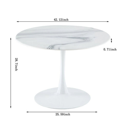 42.1 Tulip Dining Table With Round Marble Pattern Table Top for 4 - 6 People