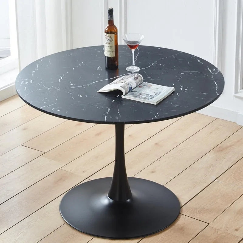 42.1 Tulip Dining Table With Round Marble Pattern Table Top for 4 - 6 People