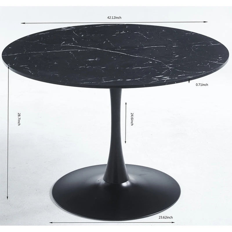 42.1 Tulip Dining Table With Round Marble Pattern Table Top for 4 - 6 People