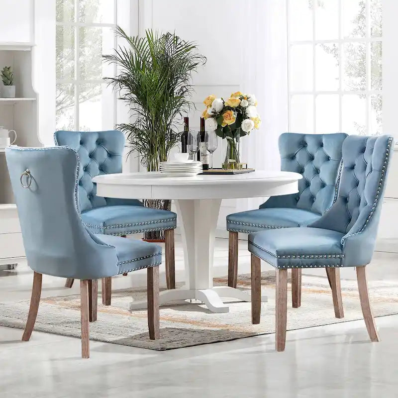 Velvet Dining Chairs Set of 2 , Upholstered High - end Tufted Dining Room Chair with Nailhead Back Ring Pull Trim Solid Wood Legs