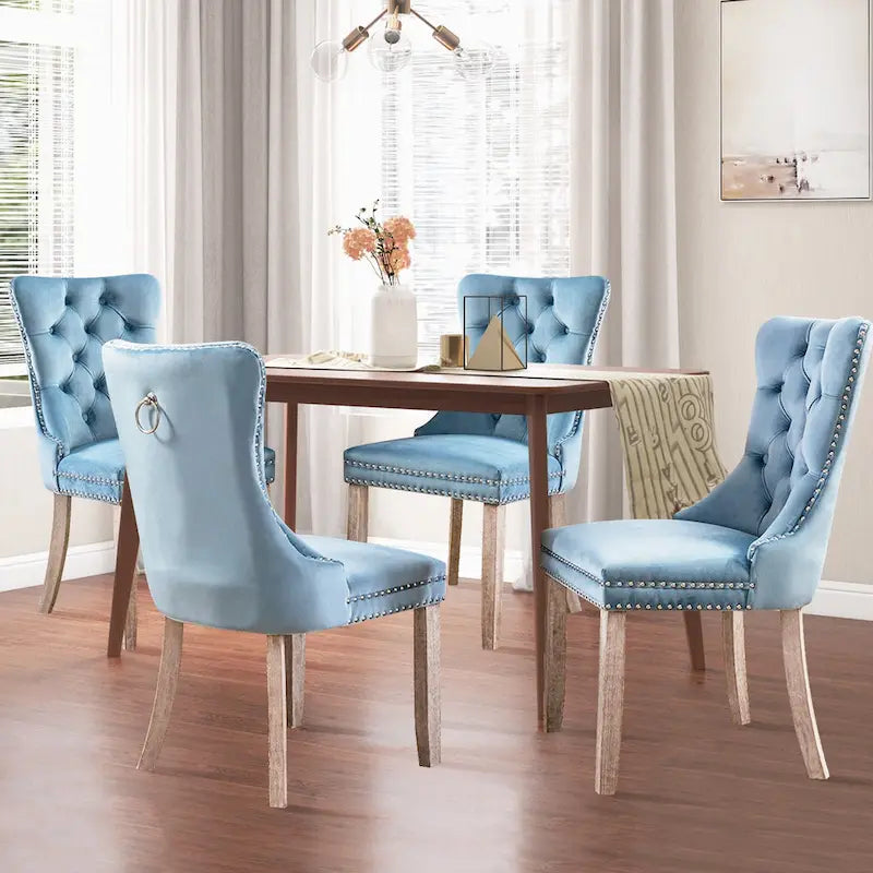 Velvet Dining Chairs Set of 2 , Upholstered High - end Tufted Dining Room Chair with Nailhead Back Ring Pull Trim Solid Wood Legs