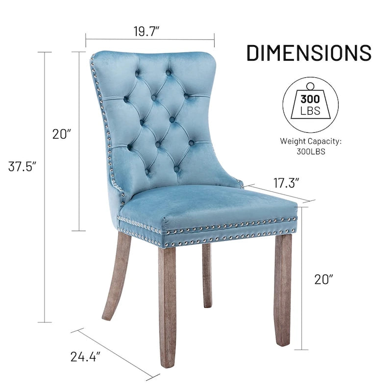 Velvet Dining Chairs Set of 2 , Upholstered High - end Tufted Dining Room Chair with Nailhead Back Ring Pull Trim Solid Wood Legs