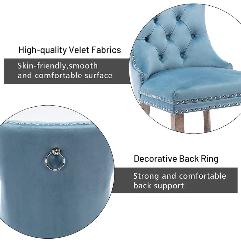 Velvet Dining Chairs Set of 2 , Upholstered High - end Tufted Dining Room Chair with Nailhead Back Ring Pull Trim Solid Wood Legs