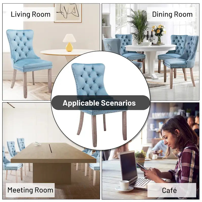Velvet Dining Chairs Set of 2 , Upholstered High - end Tufted Dining Room Chair with Nailhead Back Ring Pull Trim Solid Wood Legs