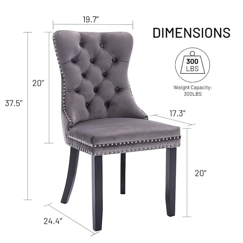 Velvet Dining Chairs Set of 2 , Upholstered High - end Tufted Dining Room Chair with Nailhead Back Ring Pull Trim Solid Wood Legs