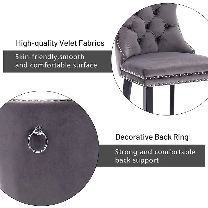Velvet Dining Chairs Set of 2 , Upholstered High - end Tufted Dining Room Chair with Nailhead Back Ring Pull Trim Solid Wood Legs