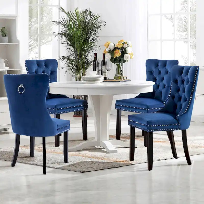 Velvet Dining Chairs Set of 2 , Upholstered High - end Tufted Dining Room Chair with Nailhead Back Ring Pull Trim Solid Wood Legs