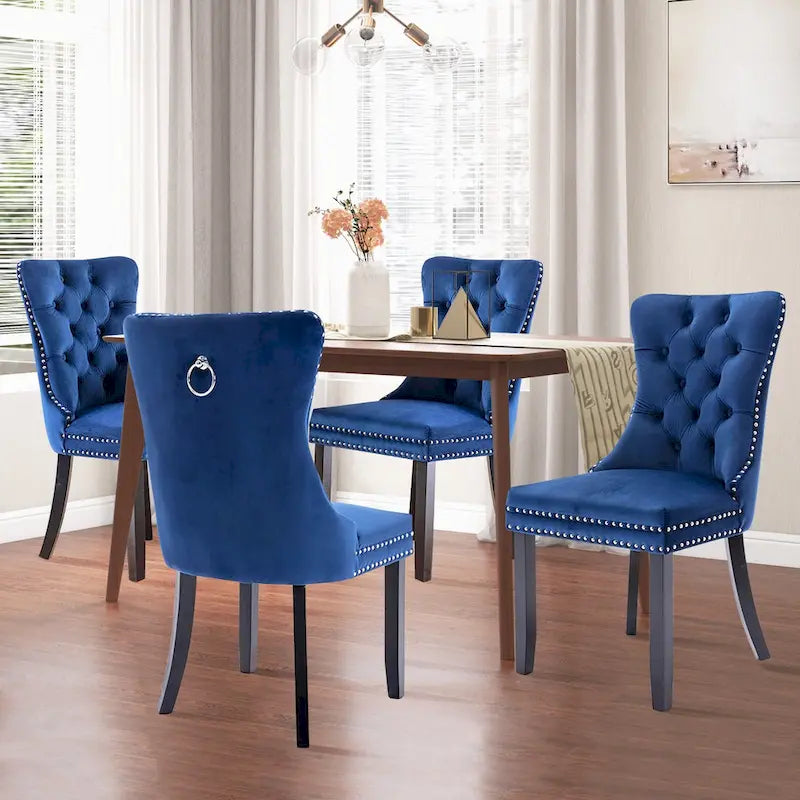 Velvet Dining Chairs Set of 2 , Upholstered High - end Tufted Dining Room Chair with Nailhead Back Ring Pull Trim Solid Wood Legs