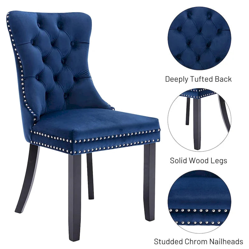 Velvet Dining Chairs Set of 2 , Upholstered High - end Tufted Dining Room Chair with Nailhead Back Ring Pull Trim Solid Wood Legs