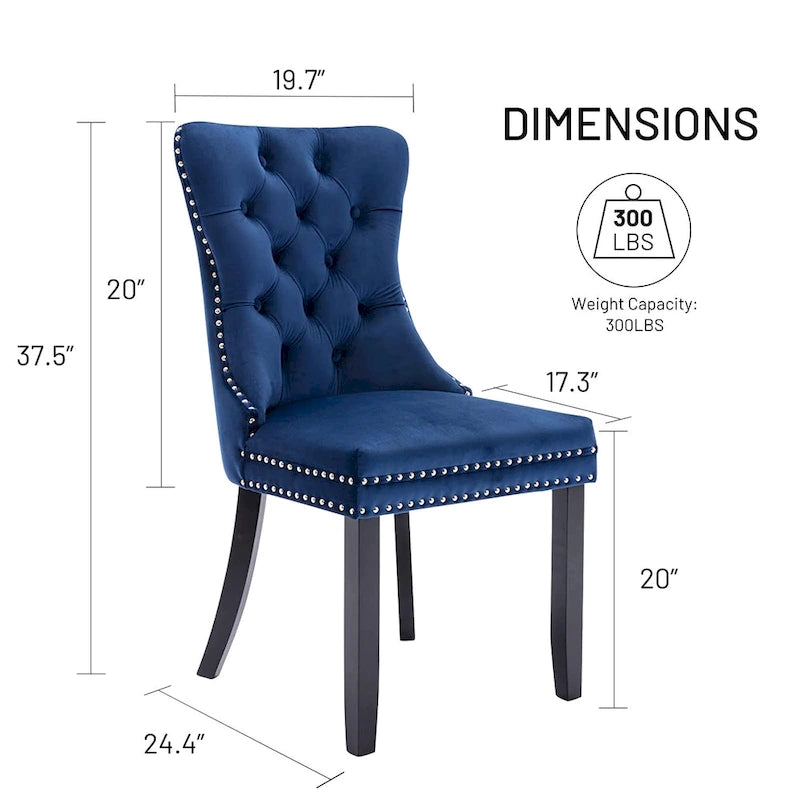 Velvet Dining Chairs Set of 2 , Upholstered High - end Tufted Dining Room Chair with Nailhead Back Ring Pull Trim Solid Wood Legs