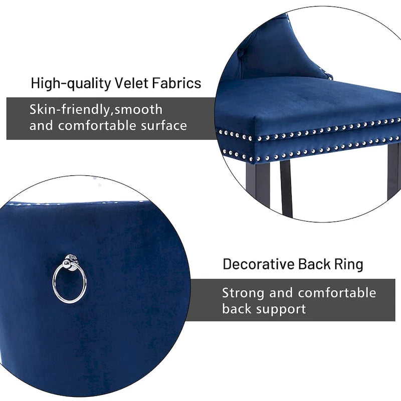 Velvet Dining Chairs Set of 2 , Upholstered High - end Tufted Dining Room Chair with Nailhead Back Ring Pull Trim Solid Wood Legs