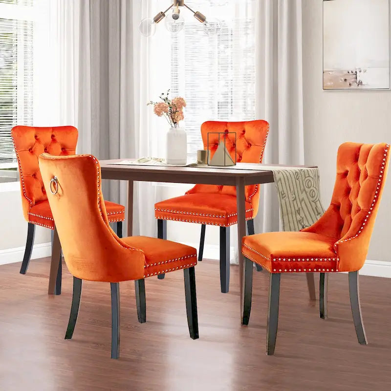 Velvet Dining Chairs Set of 2 , Upholstered High - end Tufted Dining Room Chair with Nailhead Back Ring Pull Trim Solid Wood Legs