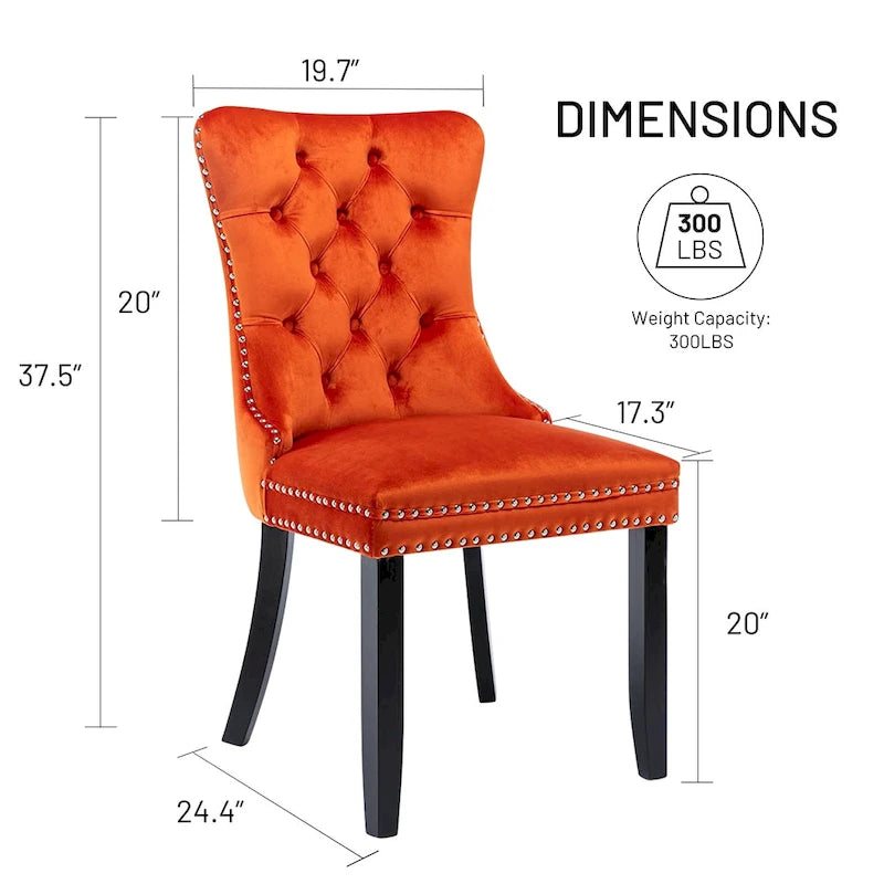 Velvet Dining Chairs Set of 2 , Upholstered High - end Tufted Dining Room Chair with Nailhead Back Ring Pull Trim Solid Wood Legs