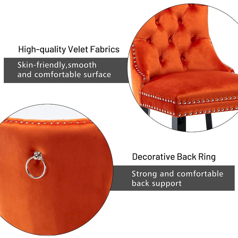Velvet Dining Chairs Set of 2 , Upholstered High - end Tufted Dining Room Chair with Nailhead Back Ring Pull Trim Solid Wood Legs