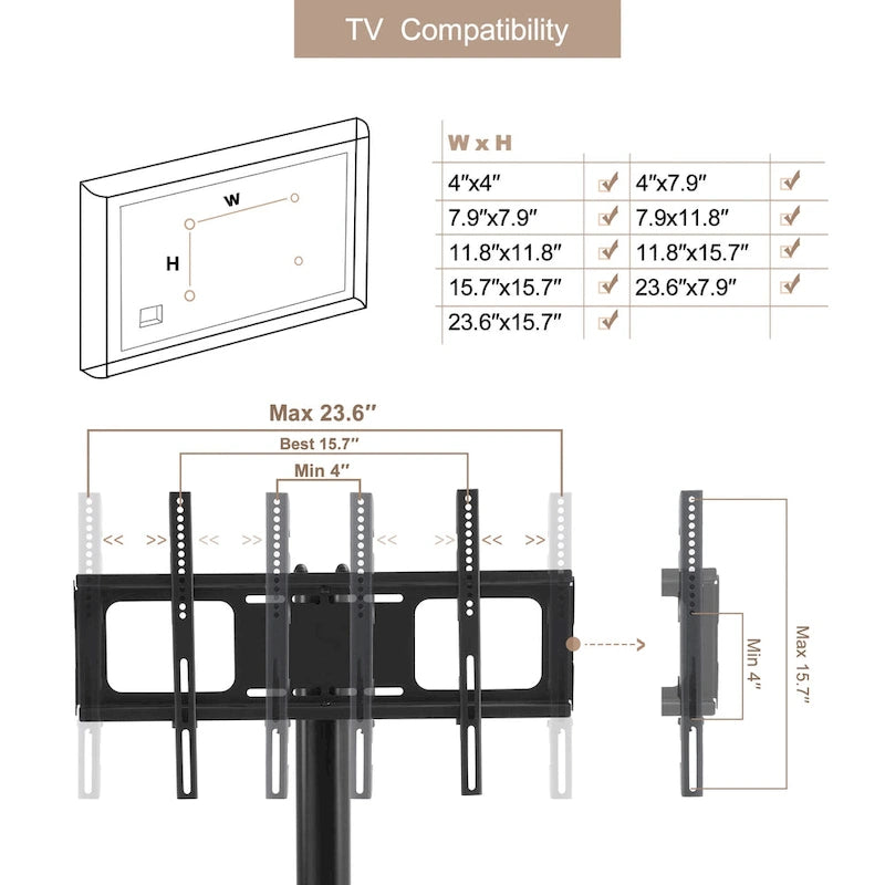Adjustable Tempered Glass Metal Frame With Lockable Wheels Mobile TV Stand