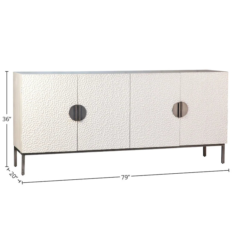 79 - inch White Reclaimed Pine and Iron Contemporary 4 - Door Sideboard