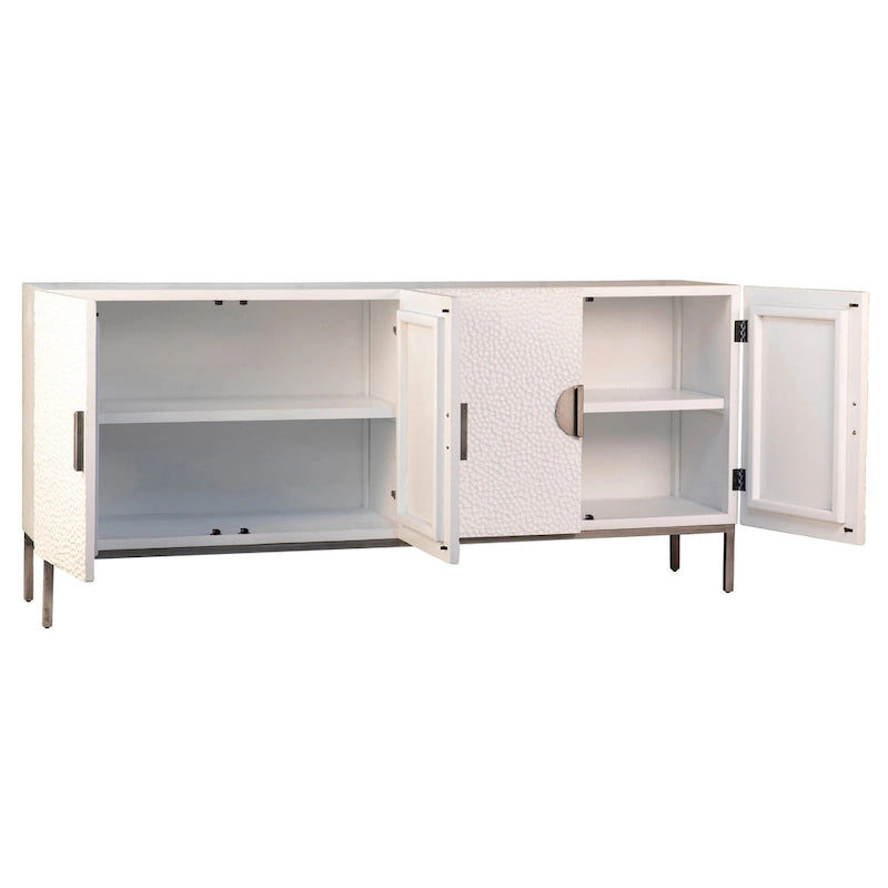 79 - inch White Reclaimed Pine and Iron Contemporary 4 - Door Sideboard