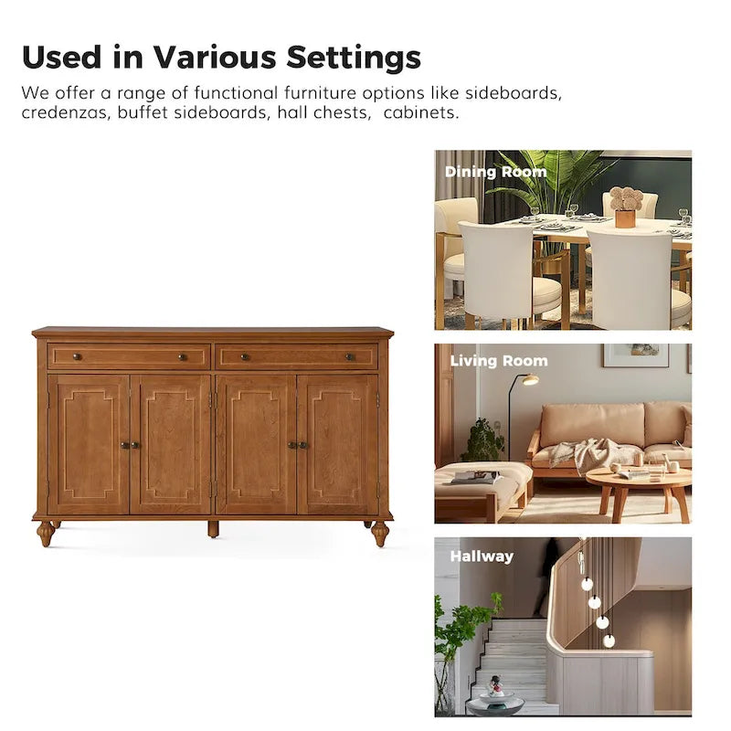 58Traditional Wide 2 Drawer Sideboard with Adjustable Shelves