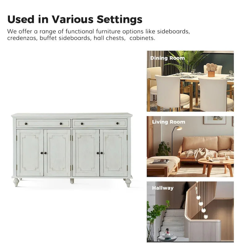 58Traditional Wide 2 Drawer Sideboard with Adjustable Shelves