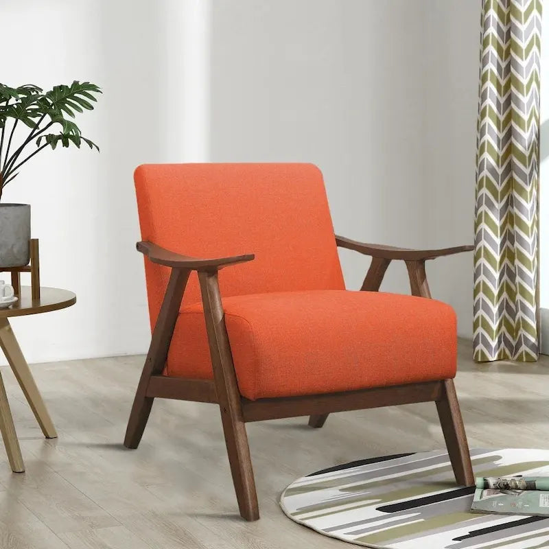 Fabric Upholstered Accent Chair with Curved Armrests , Orange - 31.5 H x 32 W x 28.5 L