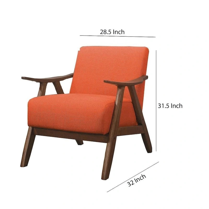 Fabric Upholstered Accent Chair with Curved Armrests , Orange - 31.5 H x 32 W x 28.5 L