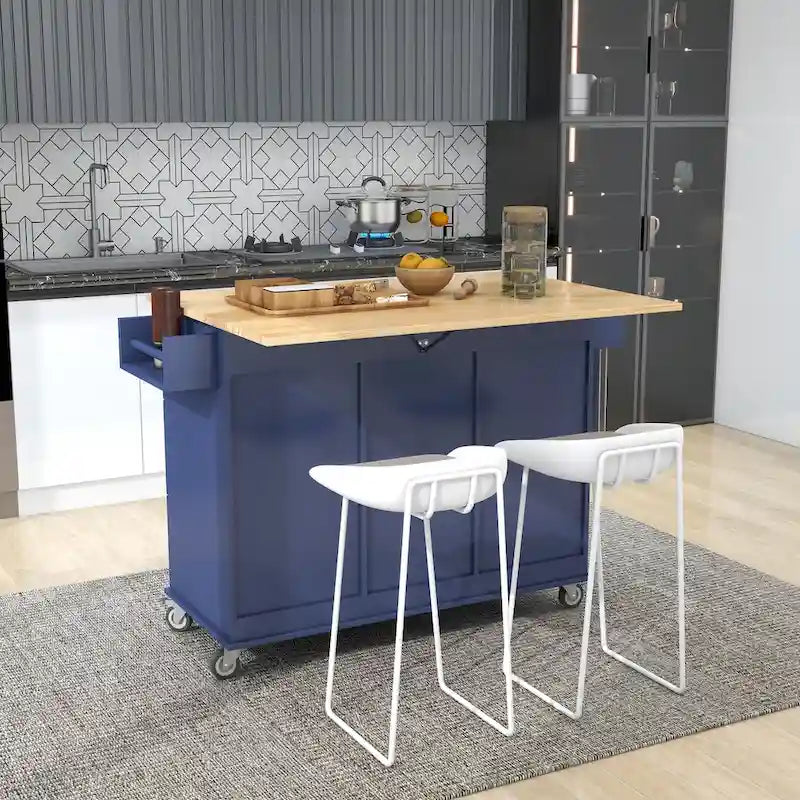 Rolling Mobile Kitchen Island with Drop Leaf - Solid Wood Top , Locking Wheels & Storage Cabinet 52.7 Inch Width