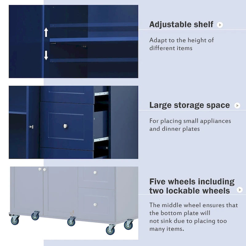 Rolling Mobile Kitchen Island with Drop Leaf - Solid Wood Top , Locking Wheels & Storage Cabinet 52.7 Inch Width