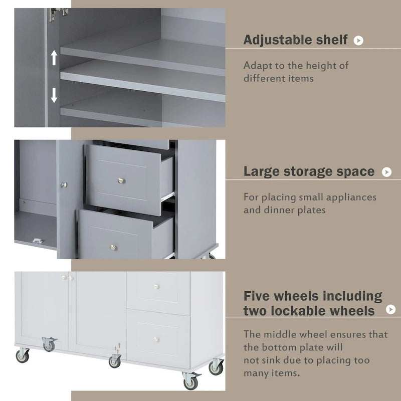 Rolling Mobile Kitchen Island with Drop Leaf - Solid Wood Top , Locking Wheels & Storage Cabinet 52.7 Inch Width