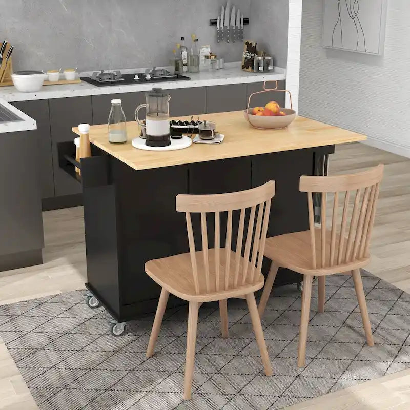 Rolling Mobile Kitchen Island with Drop Leaf - Solid Wood Top , Locking Wheels & Storage Cabinet 52.7 Inch Width