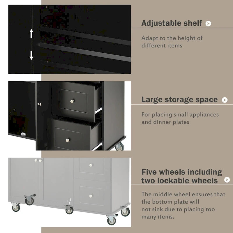 Rolling Mobile Kitchen Island with Drop Leaf - Solid Wood Top , Locking Wheels & Storage Cabinet 52.7 Inch Width
