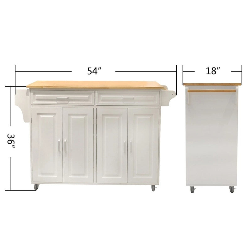 Kitchen Island & Kitchen Cart , Rubber Wood Top , Big & Adjustable Shelf Inside Cabinet for Different Utensils.
